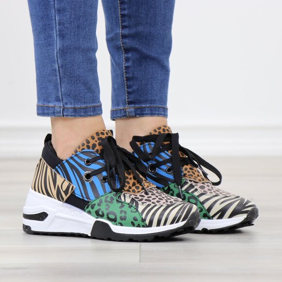 Animal Print Fashion Comfort Wedge Heel Sneakers Shoes - Picture 2 of 13